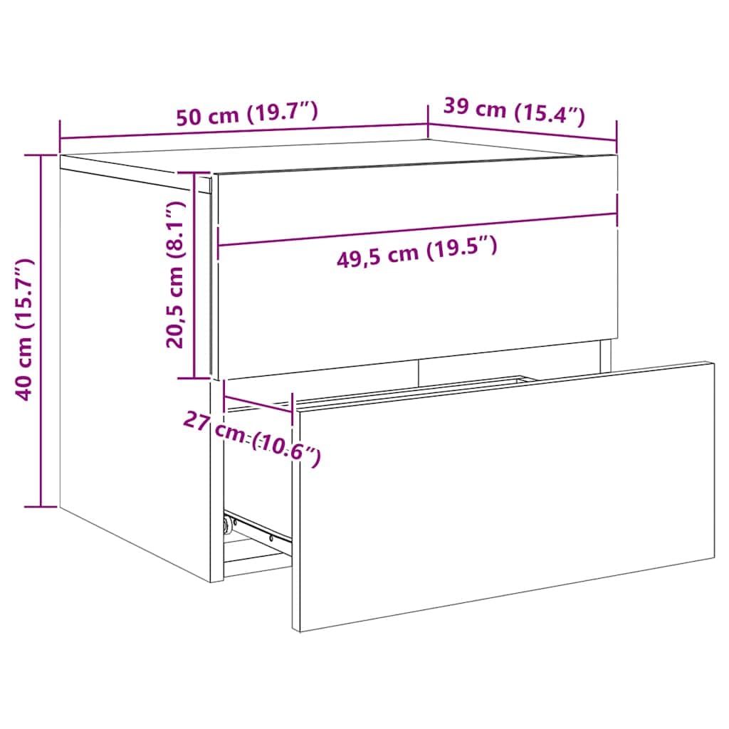 vidaXL Table de Chevet Murale avec lumières LED Noir