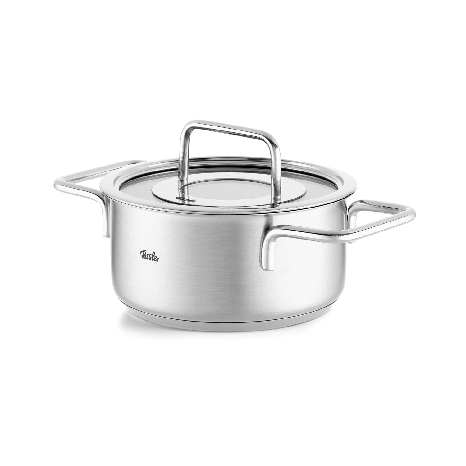 Fissler Pure Collection - Pentola per arrosto in acciaio inox (diametro 20 cm, 2,4 L) con coperchio in metallo, scala graduata interna, compatibile induzione