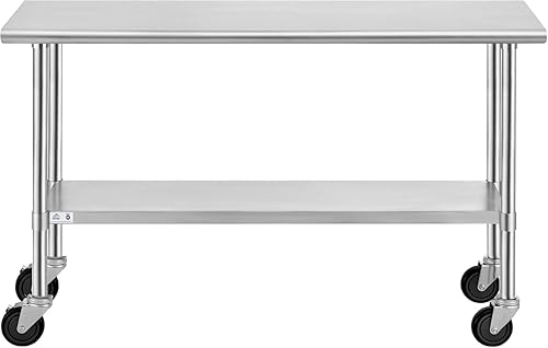 Vista 82 de Rockpoint - Mesa de acero inoxidable para preparación y trabajo, 14 x 30 pulgadas; para cocina comercial, metal NSF resistente, estante inferior