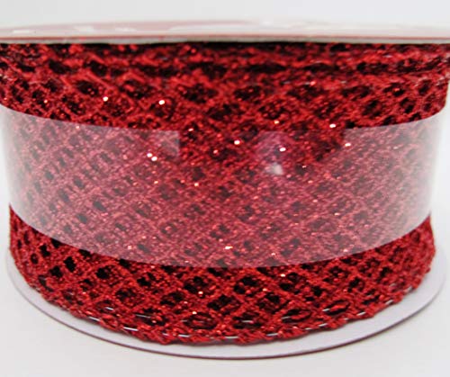 Cinta Roja de Malla Brillante con Alambre 3.8 cm x 9.14 m miniatura 3