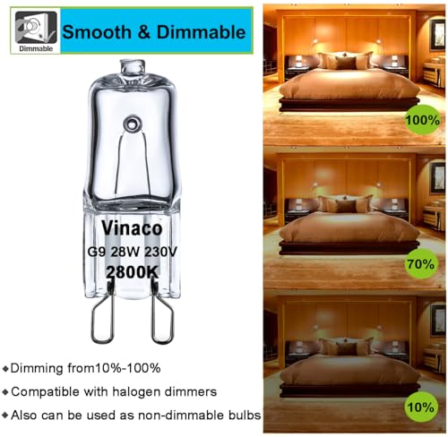 Vinaco G9 Halogen Bulb 28W, 10 Pack G9 Bulb Warm White 2800K, Halogen G 9 Dimmable, High Output 300LM G 9 Capsule Bulbs - Image 4