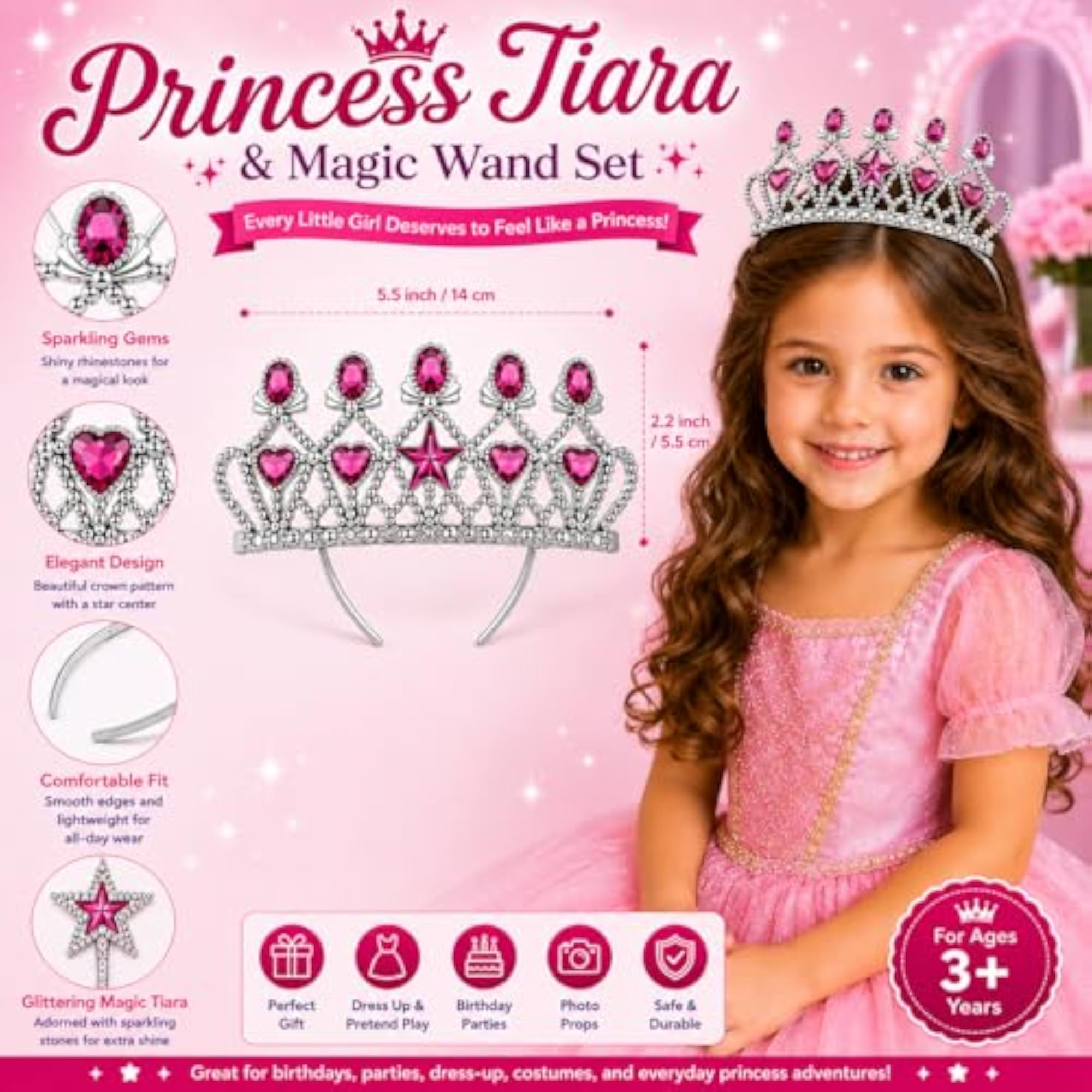 Princess Tiara for Girls, Sparkling Rhinestone Crown Headband