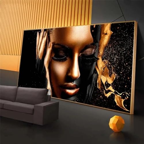 Peinture femme africaine noire impression sur toile d'art salon chic