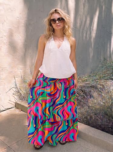 Lepunuo Plus Size Ruffle Maxi Skirt Pockets High Waist Boho Beach — view 2