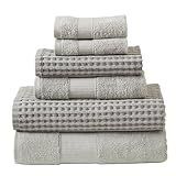 Modern Threads 6-Piece 100% Combed Cotton Yarn Dyed Cobblestone Jacquard Towel Set Silver