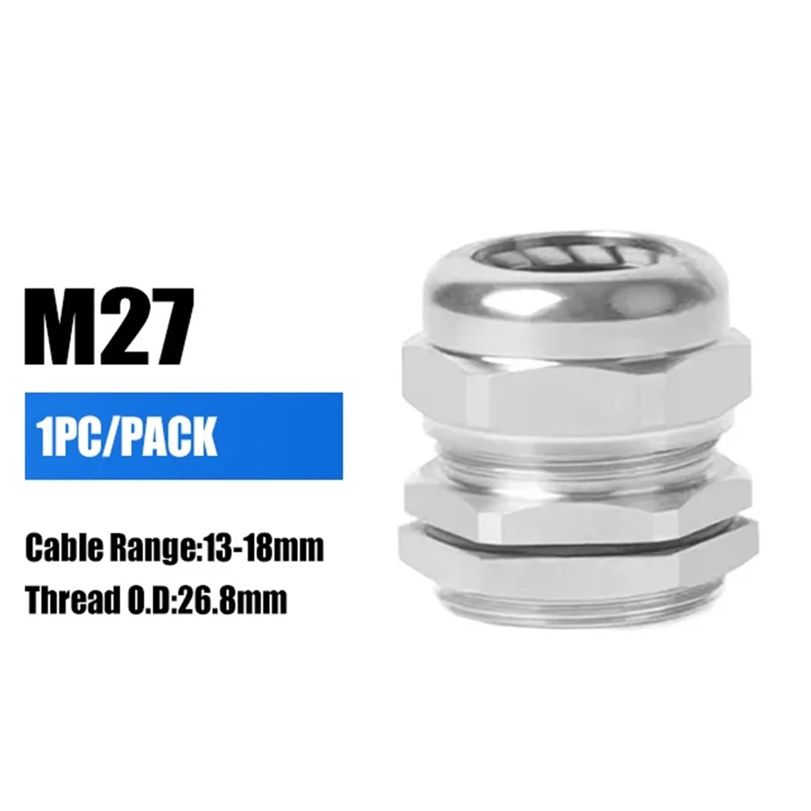 Prensaestopas de acero inoxidable 304 impermeables IP68 PG7 PG9 M12 M16 Junta metálica PG13.5 M20*1. Ajuste cable 2-22 mm(1PCS-M27)