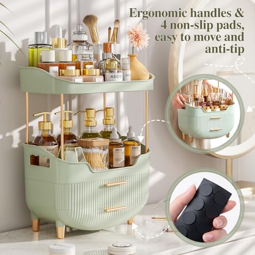 Image of 4-Tier Makeup Organizer Bathroom Countertop Storage Green | Versatile Storage for Vanity, Desk, Bedroom, Holds Lipstick, Perfume, Skincare, Mask, Cosmetics