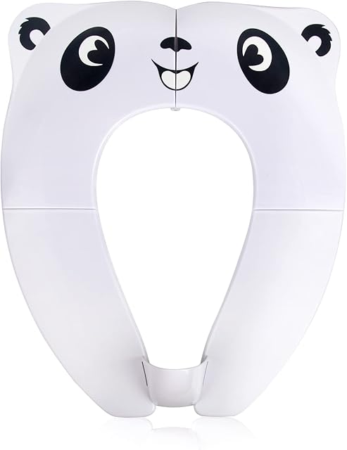 Pejoye Travel Toddler Toilet Seat, Portable Toilet Training Seat for Kids, Foldable Toilet Seat Toddler in ABS Material with 8 Anti Slip Silicon Pads and 1 Carry Bag, White Panda