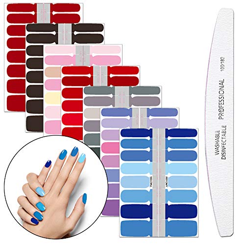 WOKOTO 7Pcs Full Wraps Nail Art Stickers Tips With 1Pcs Nail File Pure Color Nail Adhesive Decals Strips Manicure Kits For Women
