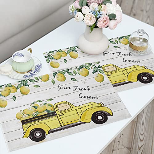 Lemon Placemats Set Of 4 For Dining Table, Yellow Lemon Harvest Truck Placemat Summer Fruit Table Mats Stain Resistant Heat Insulation Non-Slip Washable Table Decoration For Kitchen #TOP5