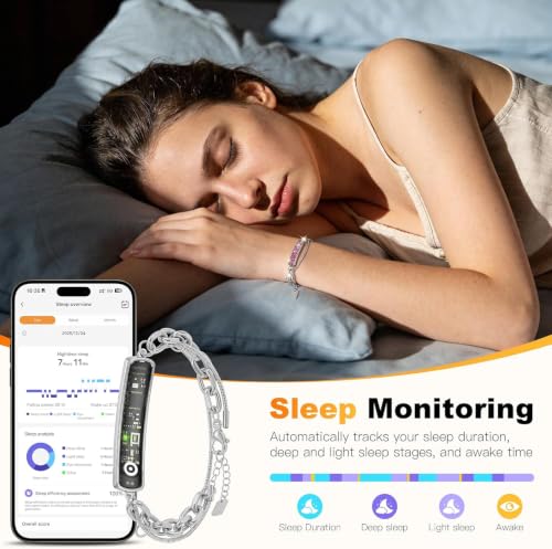 Image of Smart Bracelet for Women - Fitness Tracker with Heart Rate, Sleep & Step Tracking, 1ATM Water Resistant, Multi-Sport Modes, Fitness Tracking Wearable with Free App, 2 Bands(Pink&Silver)