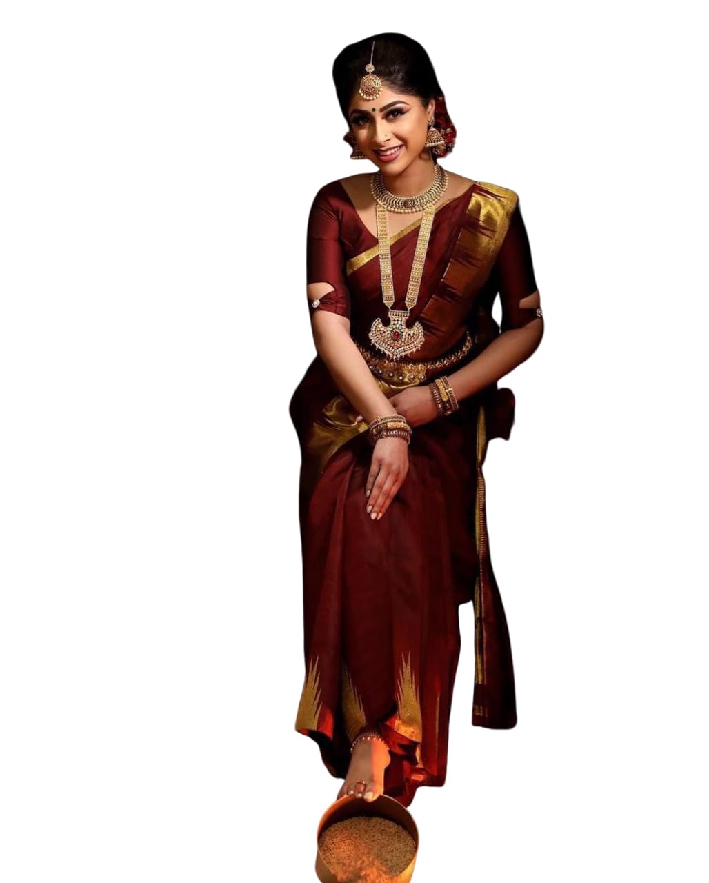 Women's Elegant Silk Saree with Golden Border Saree Designer Ethnic Saree with Blouse Piece 5.5 Meter Saree 0.8 Meter Unstitched Blouse Piece_Maroon-image-36
