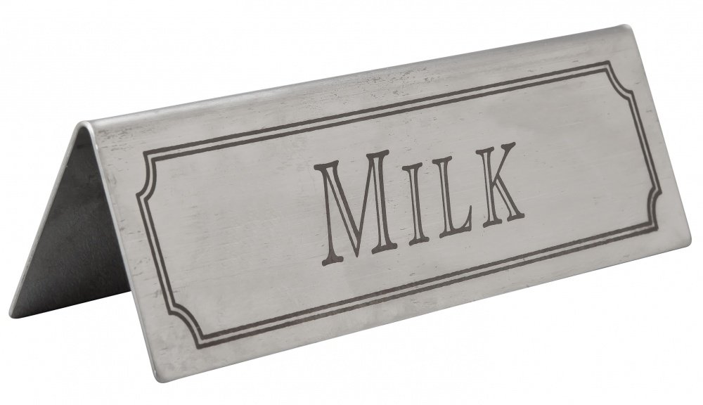 Beaumont Milk Stainless Steel Table Sign, Durable Metal Construction, Easy to Clean, 120mm Length, Ideal for Restaurants, Hotels, and Event Venues