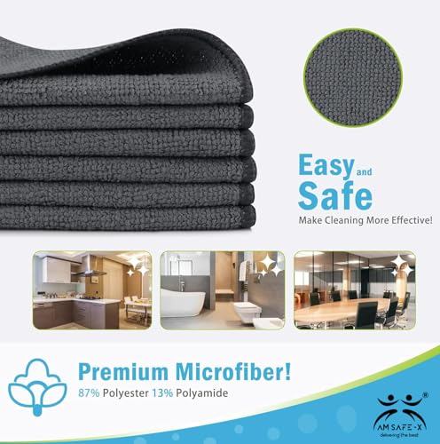 Image of AM Safe-X Microfiber Cloth for Car 250 GSM 40x40 cms 1 Pcs Grey Twisted Loop Super Absorbent Towel, Edgeless Design with Plush Pile & Lint Free Cloth for Drying & Detailing
