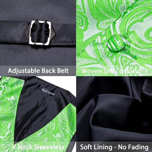 Image of Barry.Wang Men's Suit Vest Tie Bowtie Set Formal Silk Paisley Waistcoat Hanky Cufflinks Lapel Pin Set Wedding Party 7PCS
