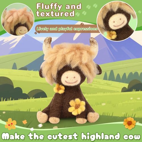 Image of Yizzvb Needle Felting Kit, Highland Cow Needle Felting Kits for Beginners Adult with Instruction, Wool, Felting Needles, Felting Pad, Wool Felting Kits for Beginners DIY Home Decoration