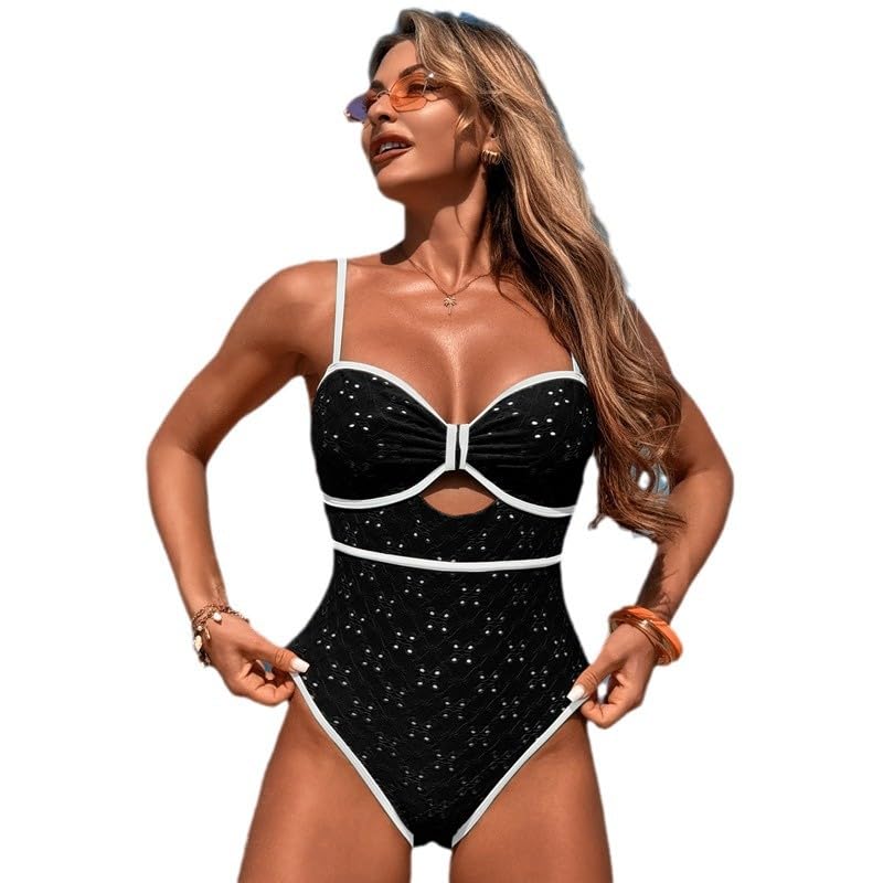 Costume da Bagno Donna One Piece Tummy Control Sportivo con Cinghie di Spaghetti Regolabili Ruched Costume Intero Nero S