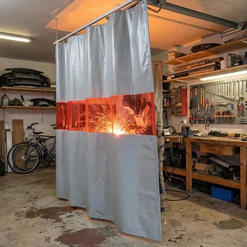 Pantalla de protección para Soldadura, Manta ignífuga con Ventana de visualización, Cortina divisoria Industrial - Panel Resistente al Fuego
