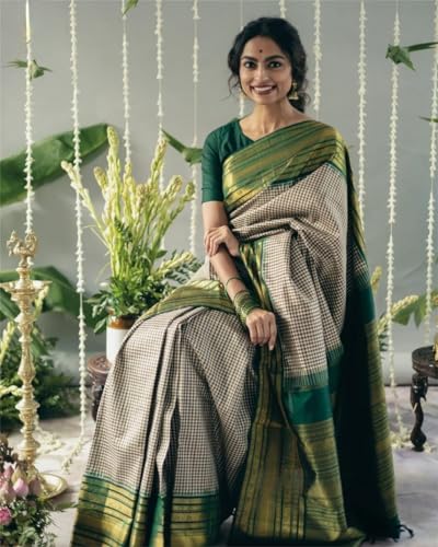 Image of Flosive Women's Kanjivaram Silk Saree With Beautiful Blouse With Zari Border