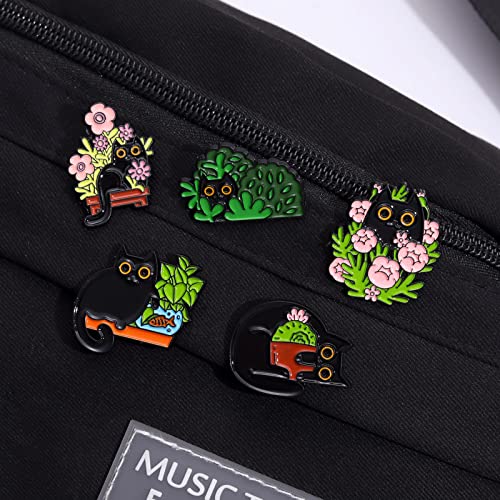 Cats Hidden In Potted Plants Enamel Pins Set, Cute Black Cat Pins For Women Kids, Animal Enamel Brooch Badges Pins For Bags Clothing(Yd160) #TOP3