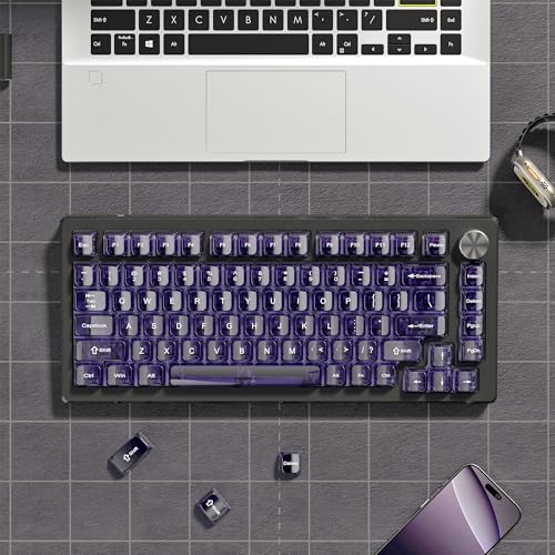 Image of dagaladoo Purple Clear keycaps,Transparent keycaps 60 75 100 Percent,Crystal keycap Set,Shine Through Key caps Ceramic Style,MDA Profile Keyboard Key Cap for Mx Switches Mechanical Keyboard(115key)