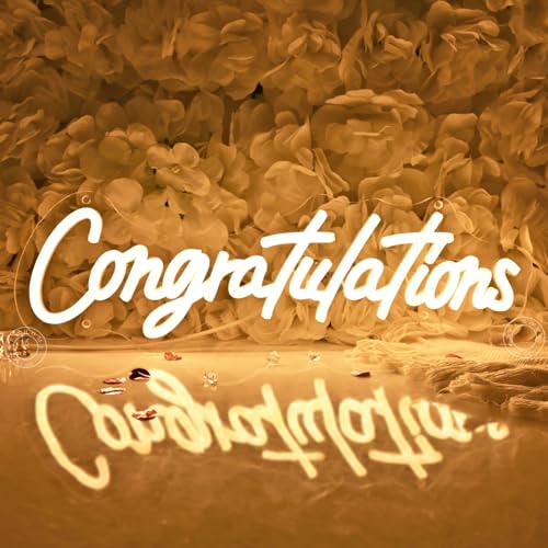 Image of SYLHOME Congratulations Led Neon Light Sign Gratuation Celebrate Wall Sign Decor Backdrop Congrats Grad Prom Party Wedding Birthday Banner Decor Gifts 16.14 inch X 4.92 inch USB Warm White