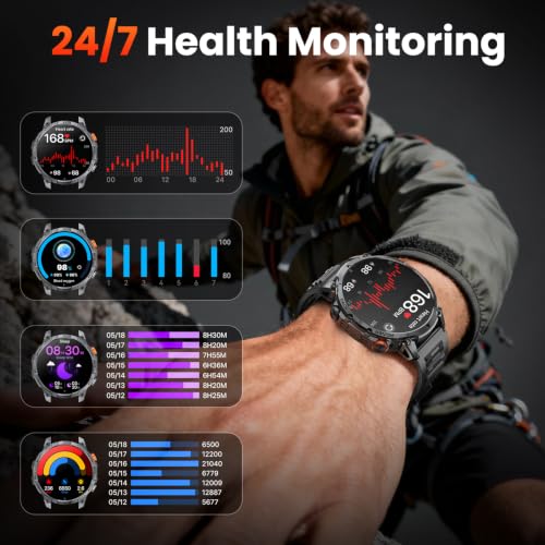 Military Smart Watches for Men, 100-day Battery, 1.7" Smartwatch 2 Bands - image 8