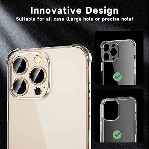 Fewdew For Iphone 14 Pro Max/Iphone 14 Pro Camera Lens Protector, [All Case Friendly][Keep Lens Original Design] 9H Tempered Glass Metal Individual Ring Camera Screen Protector Cover,Gold #TOP2