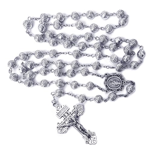 all-metal rosary beads catholic for men and women,Rosary Necklace for men with Virgin Mary medal & cross,Handmade of rosarios catolicos Cross Necklace Catholic Gifts