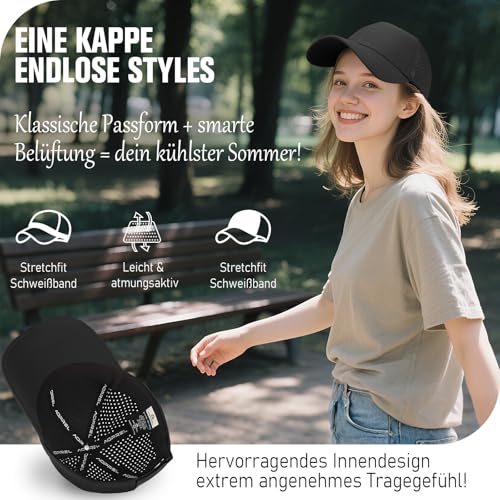 AOPREL Baseball Cap Herren Damen, Wasserdicht Basecap, Atmungsaktivem UV-Schutz Baseball Kappe für Outdoor-Aktivitäten, Golf, Tennis (DE/NL/SE/PL, Alphanumerisch, Einheitsgröße, Schwarz)
