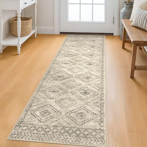 KILOCOCO Kitchen Runner Rug 2x6 Washable Runner Rug Soft Runners for Hallways Non Slip Printed Distressed Laundry Room Rugs, Low-Pile Runners for Entryway Bedroom Living Room, Beige/Gray/Green