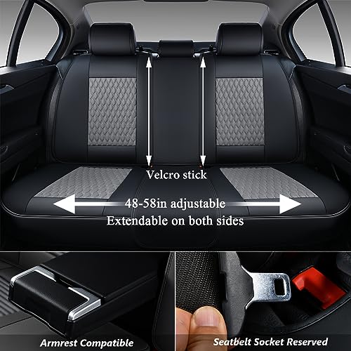 Image of Coverado Leather Rear Seat Covers for Cars, Waterproof Back Seat Cover, Universal Automotive Seat Cushion Protector for Most Cars Trucks SUV (Black&Gray)