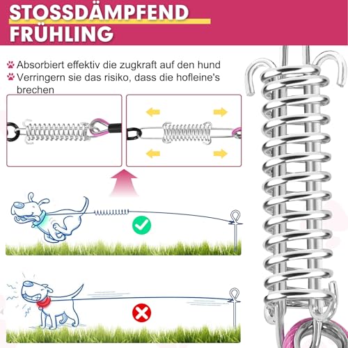 Snagle Paw Hochbelastbar Hofleine für große Hunde für den Garten 15m Reißfestigkeit 100 Pfund, Drehbarer Verriegelbarer Haken & Feder, Stoßabsorbierende Tie Out Leine für Hundeauslauf