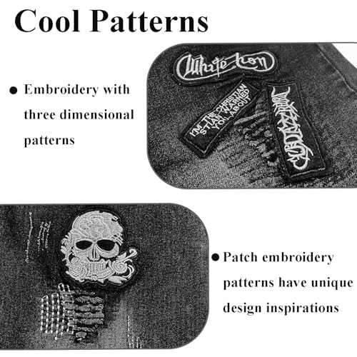 Men's Casual Printed Jeans Black Skull Embroidered Slim Jeans Straight Leg Slim Spliced Jean2