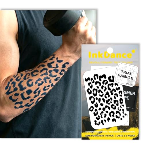 InkDance Semi-Permanent Tattoo Rosettes Pattern DIY Cut-to-Shape Leopard Print Long Lasting Temporary Tattoos Waterproof Plant-Based Ink Lasts 1-2 Weeks Color Develops in 24 Hours D021