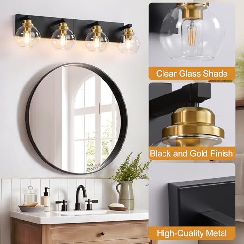 Image of LmnLvn Bathroom Light Fixtures, Farmhouse Black & Gold Metal with Globe