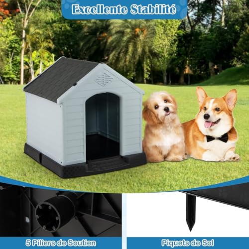 Niche chien plastique etanche abri exterieur stable gymax - 8