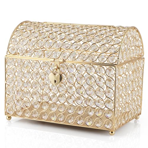 Listado de Cofres , tabla con los diez mejores. 42 MDLUU Caja Grande para Tarjetas de Boda, Cofre del Tesoro Con Cerradura en Forma de Corazón, Soporte para Dinero y Recepción de Tarjetas de Abalorio de Vidrio