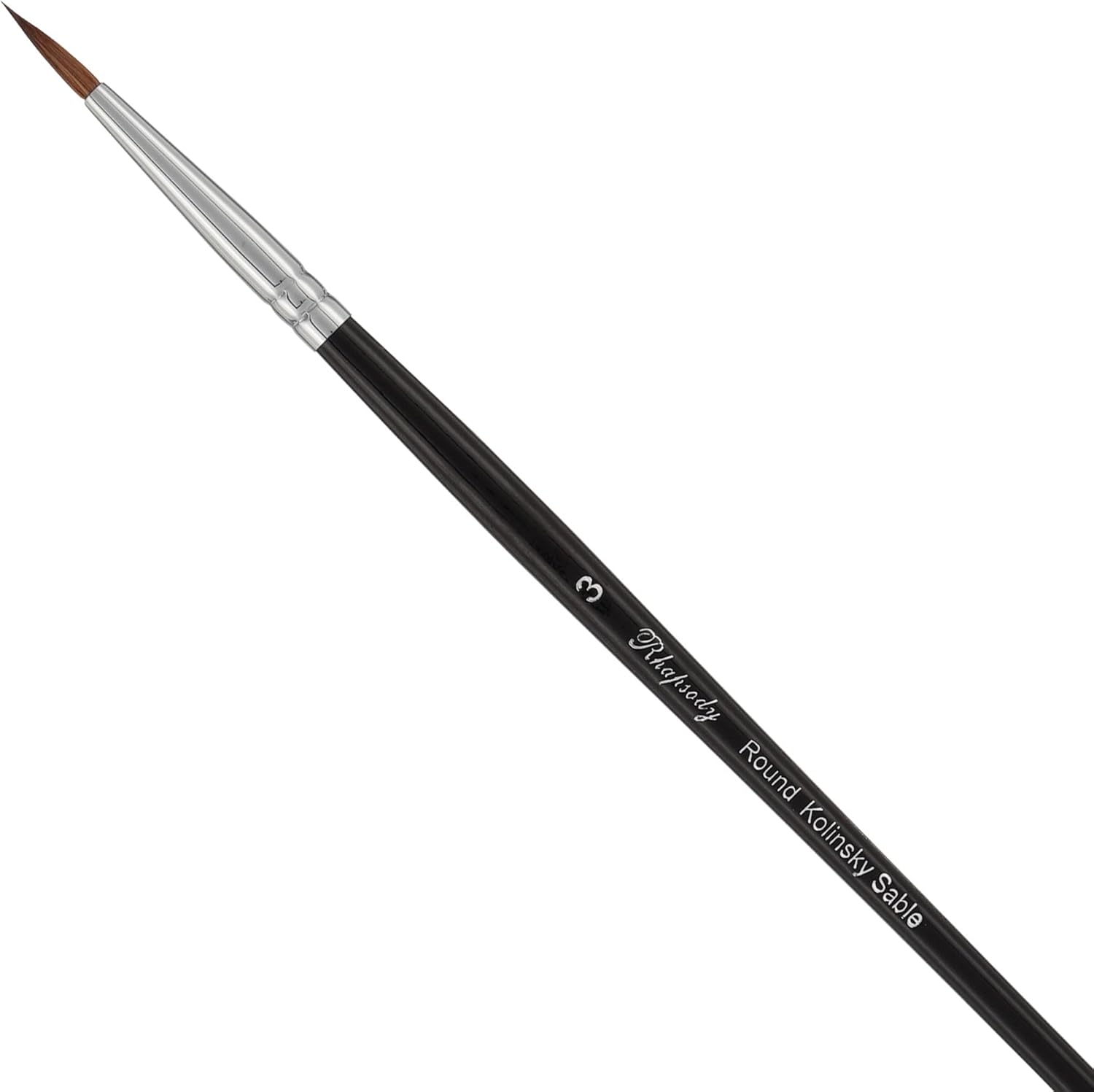 Creative Mark Rhapsody Kolinsky Sable Brushes for Professional Watercolorists - Round # 3 Excellent Spring, Full Belly, Split-Proof Points, Chrome Ferrules, Short Handle, English Sizing