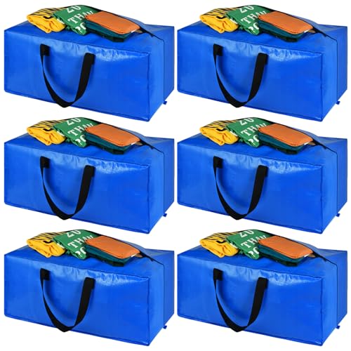 Heavy Duty Extra Large Storage Bags, XL Blue Moving Bags for College Dorm Room Essentials, Moving Supplies Boxes Compatible with IKEA Frakta Cart, 6 Packs 6 PACK Blue