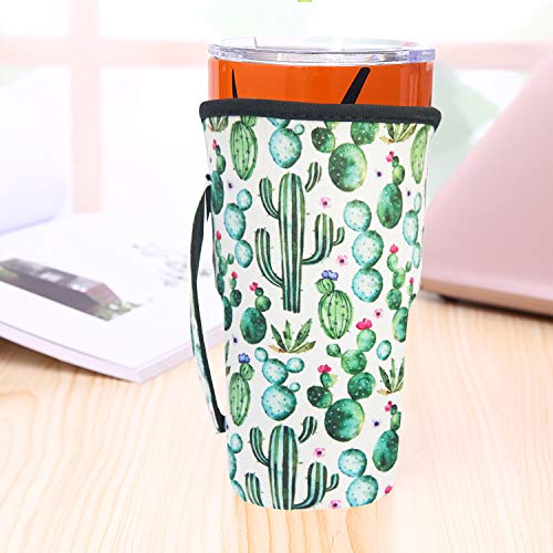 Reusable Iced Coffee Cup Sleeve Neoprene Insulated Sleeves Cup Cover Holder Idea For 30oz - 32oz Tumbler Cup,Trenta Starbucks,Large Dunkin Donuts (Only Cup sleeves) (Cactus) - Thumbnail 4