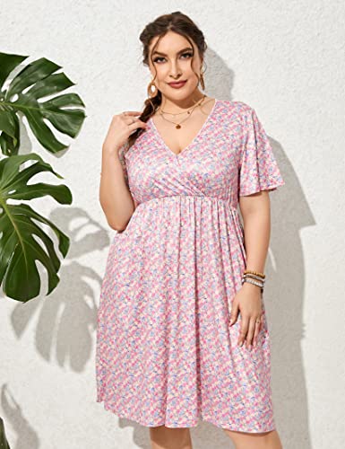 Image of ShopWonder Plus Size Dress Women's V Neck A-Line Knee Length Wrap Swing Dresses Plus Size A Line Party Mini Dress