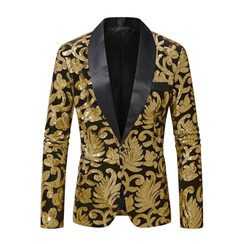 Mens Sequin Suit Jacket Blazer Shawl Lapel One Button Sparkly Floral Jackets Tuxedo Slim Fit Glitter Party Blazers4