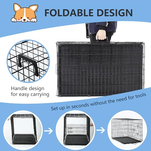 FDW 30 inch Dog Crate Dog Kennel Cage with Double Door Folding Metal Wire Dog Cage with Removable Tray&Divider Panel,Pet Crate for Medium Dogs,Black - Image 7