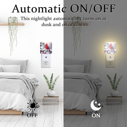 Image of Night Light, Dusk to Dawn Night Light Plug in, Christmas Red Cardinal | Christmas Night Light for Kids,0.5w Energy Saving,Sleep Friendly,Nightlight for Hallway Stairway Kitchen Bedroom