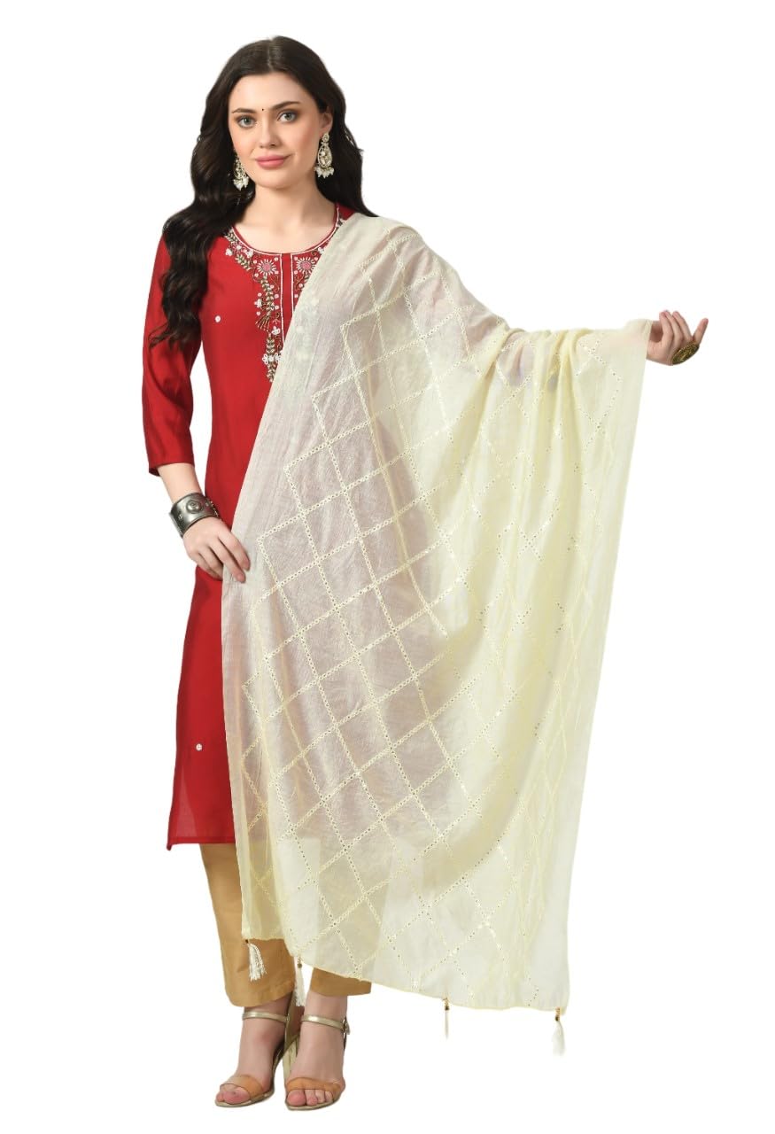 a r silk Women's Off White ChanderiSelf Degine Dupatta Chunnis(ARS01058)-picture-45