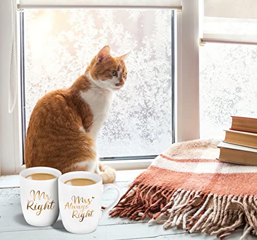 Mr Right en Mrs Always Right Koffiekopjes, set van 2, huwelijkscadeau voor bruidspaar, Mr en Mrs 2-delige set cadeau voor bruiloft, Valentijnsdag, Kerstmis, jubileum, verjaardag, 320 ml - Afbeelding 3