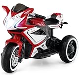 Costzon Toddler Motorcycle with LED Lights, 6V Battery Powered Kids Motorcycle Ride on Toy with Music, Horn, 15° Climbing & Wireless Connection, 3-Wheel Electric Motorbike for Kids, Gift (Red)