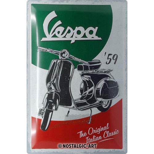 24014 Retro Blechschild Vespa – The Italian Classic – Geschenk-Idee für Roller Fans, aus Metall, Vintage-Design zur Dekoration
