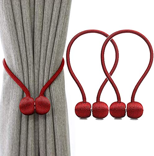 Image of Home Cloud Magnetic Curtain Tiebacks Curtain Drape Holdbacks Clips Rope Holder Buckles for Home Bedroom Office (1 Pair 2pcs, Maroon)